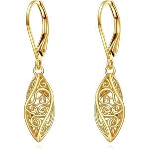 925 Sterling Filigree Vintage Dangle Drop Leverback Earrings for Women